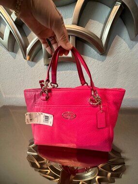 COACH Mini Ellis Tote Pink Ruby Pebble Leather Crossbody NWT